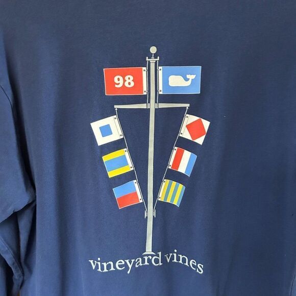 Vineyard Vines Shirt XS Navy Flags Men’s Long Sleeve Collar Prep Nautical - Flaw - Picture 7 of 13